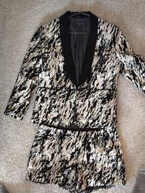 Rag And Bone 2piece  Black & White Abstract Print Blazer with Black and Shorts